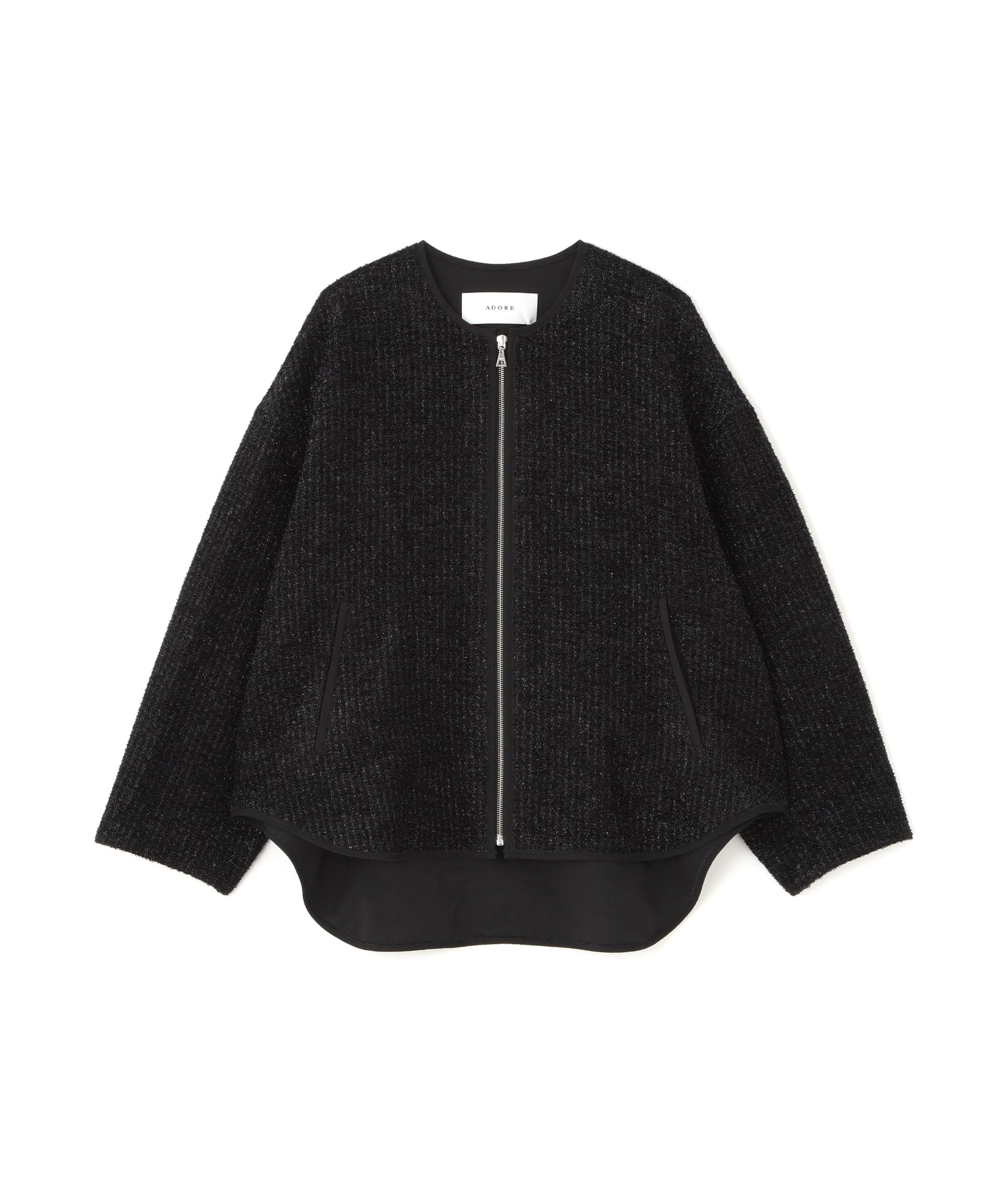 ADORE ◆フィルムモールツイードジャケット ブラック 38 ADORE ◆フィルムモールツイードジャケット ブラック 38