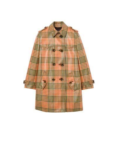 ショート チェック コーティング ラフィアエフェクト サマーサイド トレンチコート