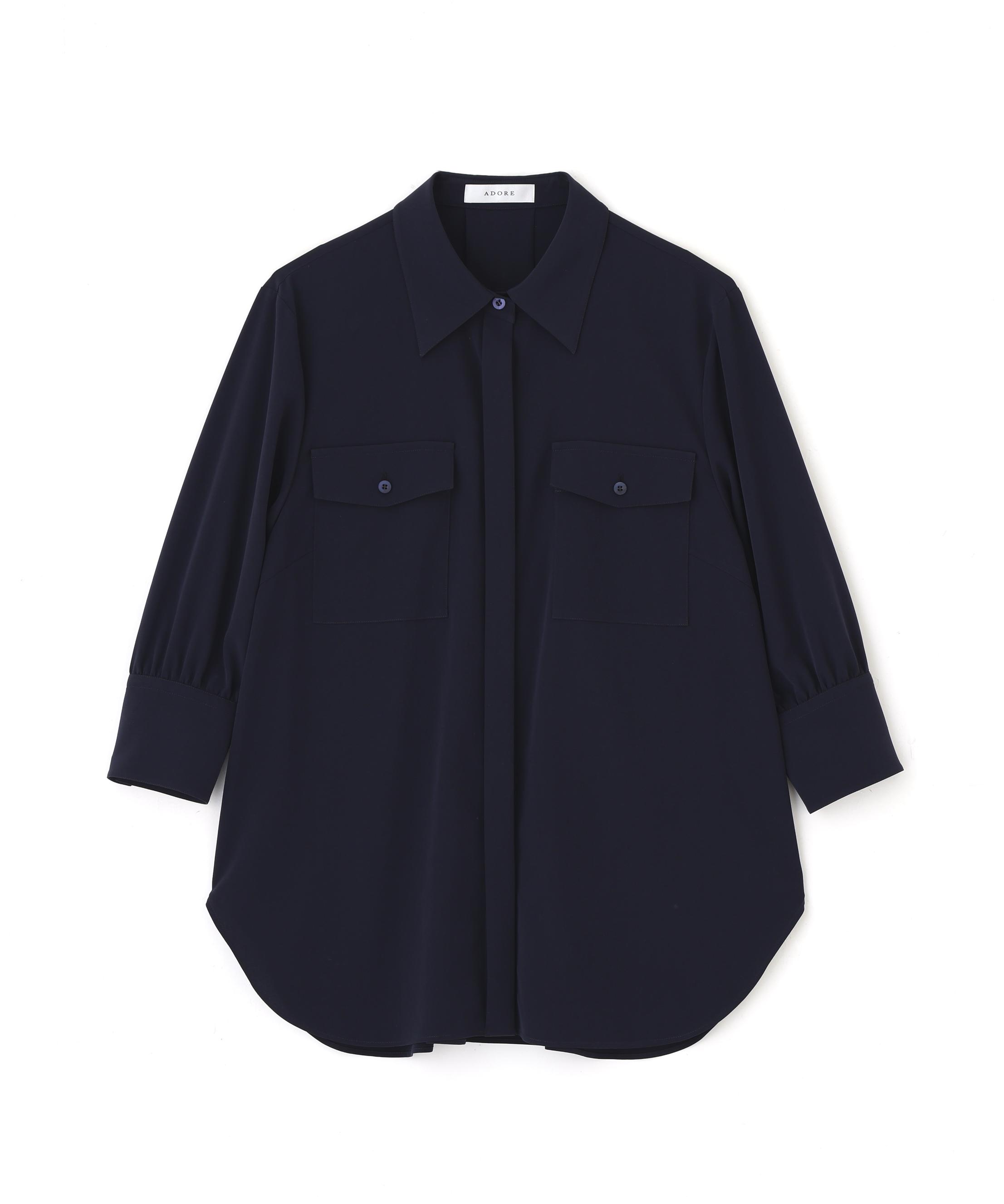 ADORE ◆ストレッチデシンブラウス ネイビー 38 ADORE ◆ストレッチデシンブラウス ネイビー 38