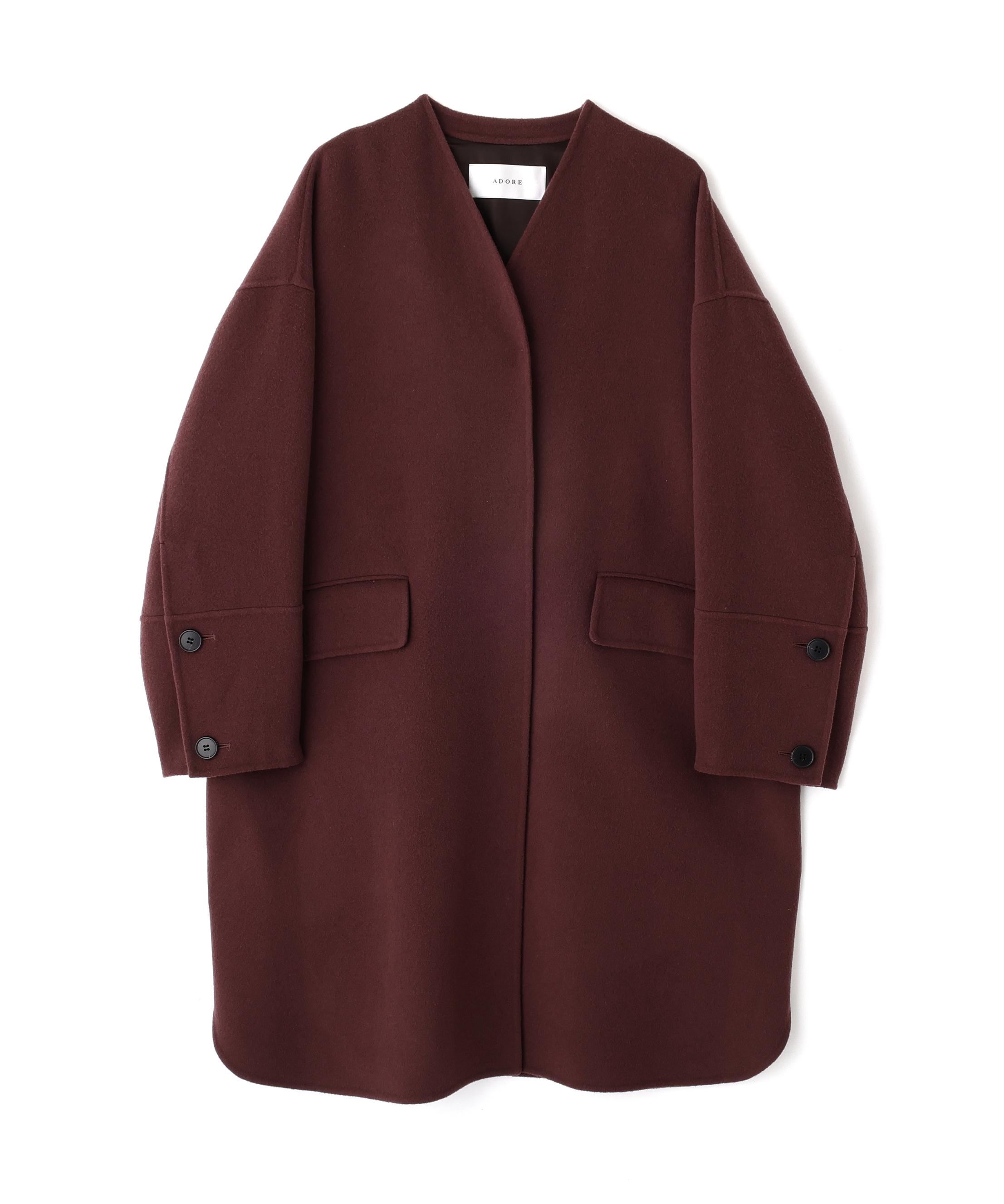 ADORE ソリッドウールリバーノーカラーコート パープル 38 ADORE ソリッドウールリバーノーカラーコート パープル 38
