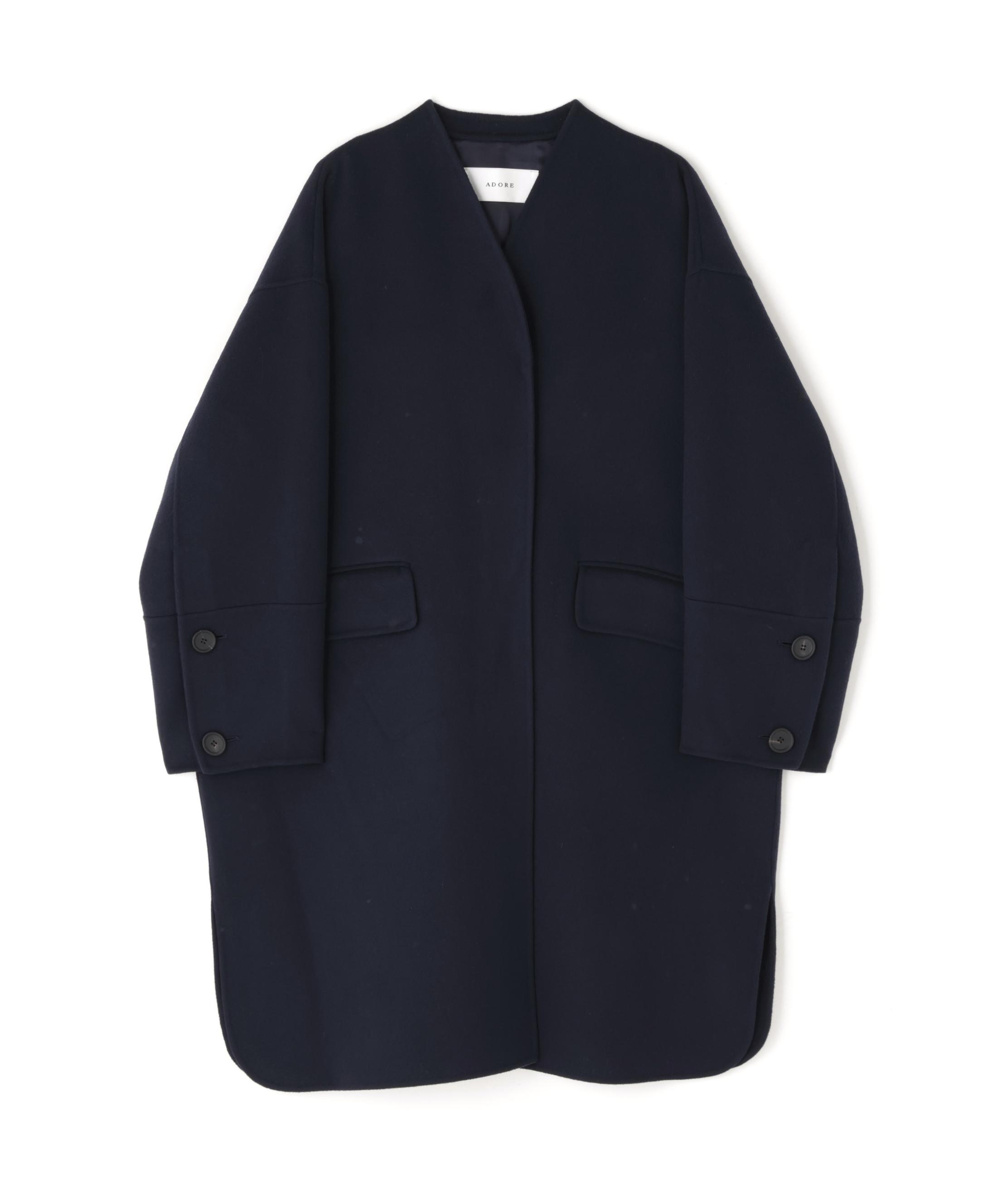 ADORE ソリッドウールリバーノーカラーコート ネイビー 38 ADORE ソリッドウールリバーノーカラーコート ネイビー 38