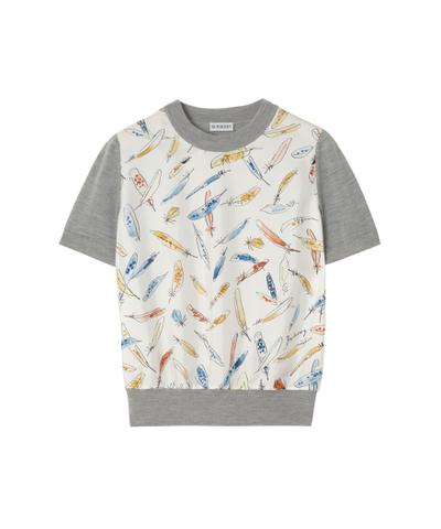 フェザープリントパネル ウールシルク Tシャツ