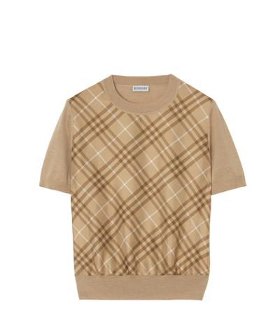 チェックパネル ウールシルクTシャツ