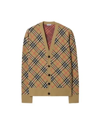 チェック コットン ウールカーディガン