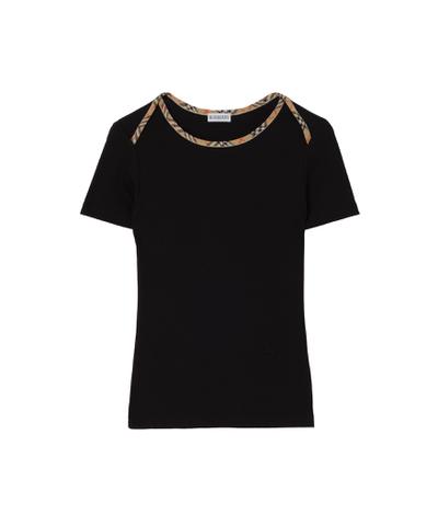 チェックトリム ストレッチコットンTシャツ