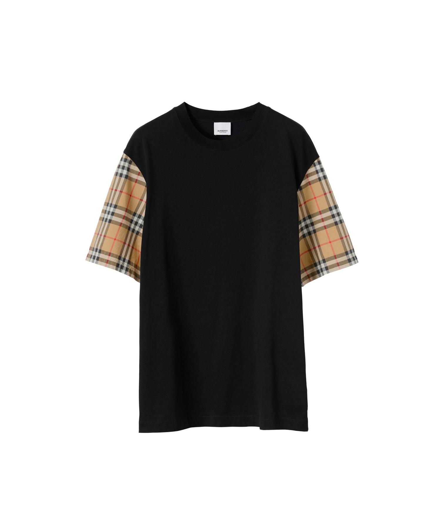 バーバリー スニーカーに チェック スリーブ コットンTシャツ チェック スリーブ コットンTシャツ (ホワイト) - ウィメンズ