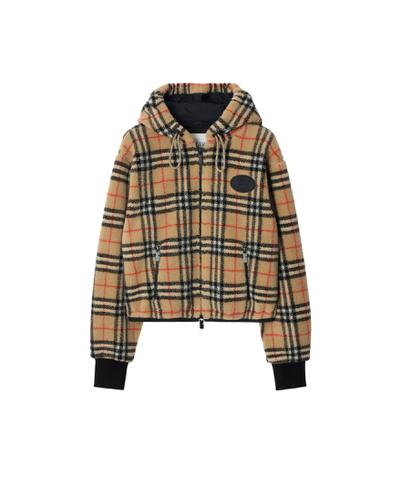 クロップド チェック フリース フーデッドジャケット