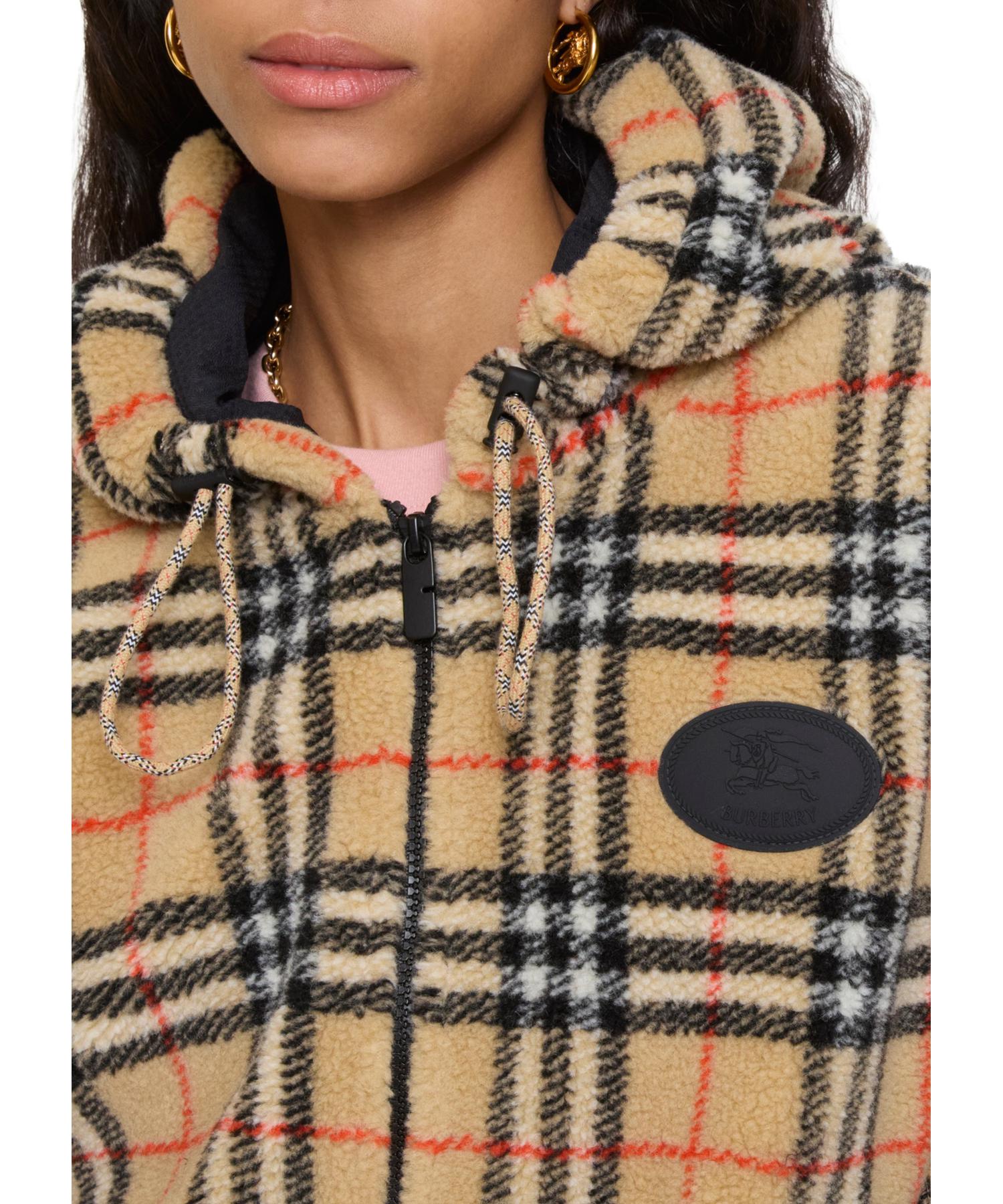 クロップド チェック フリース フーデッドジャケット(O10763252)｜阪急