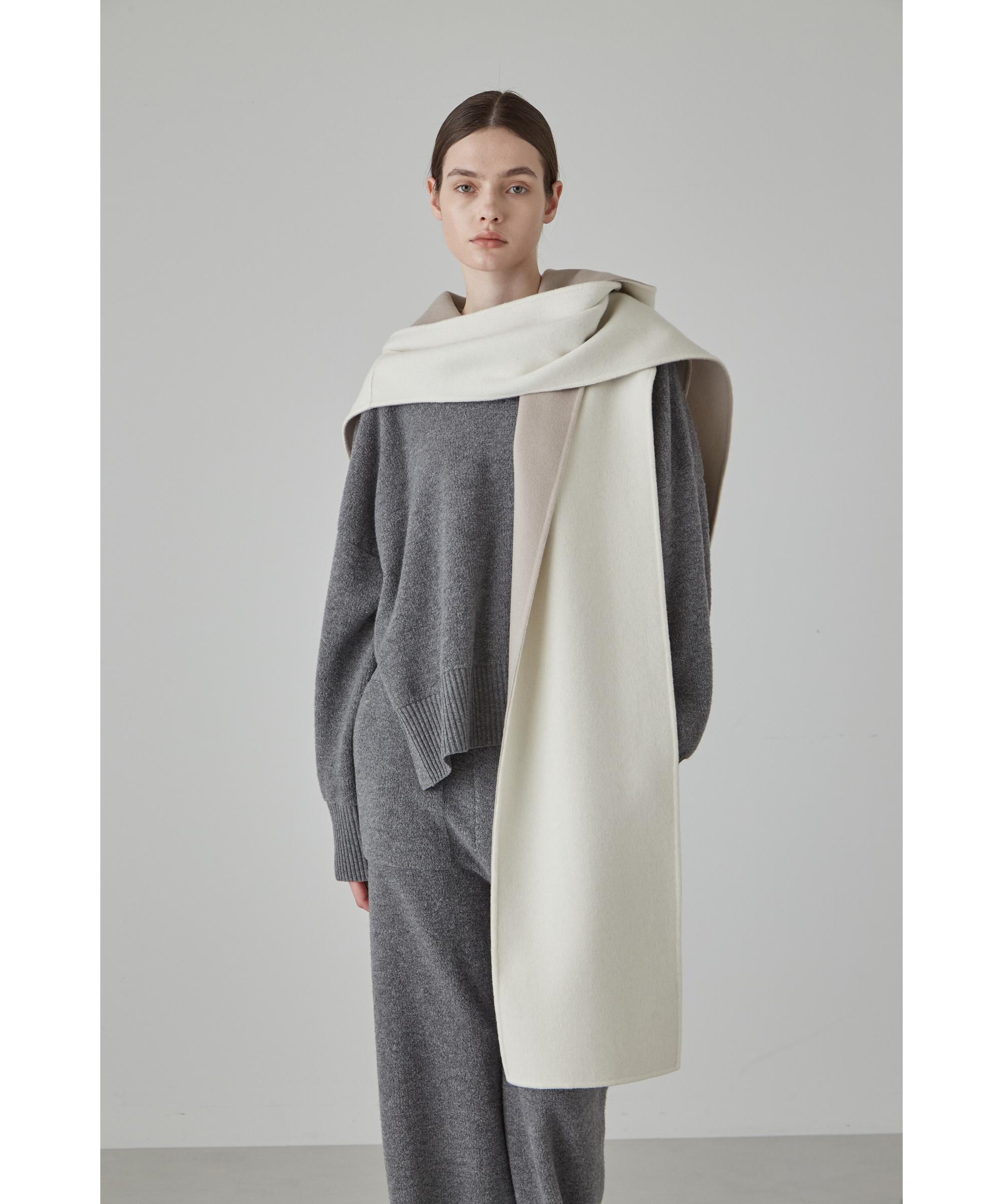 カシミヤ混 2TONE リバーフードストール(O10567044)｜阪急百貨店公式