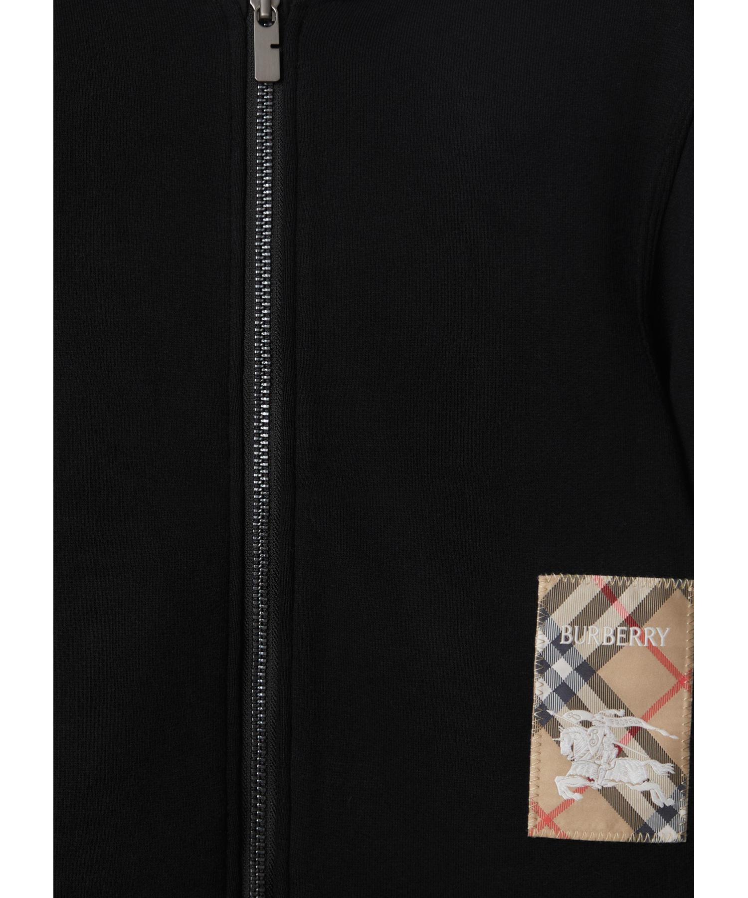 【Burberry】チェック ラベル コットン ファスナー パーカー チェックラベル コットン ジップフーディー (ブラック