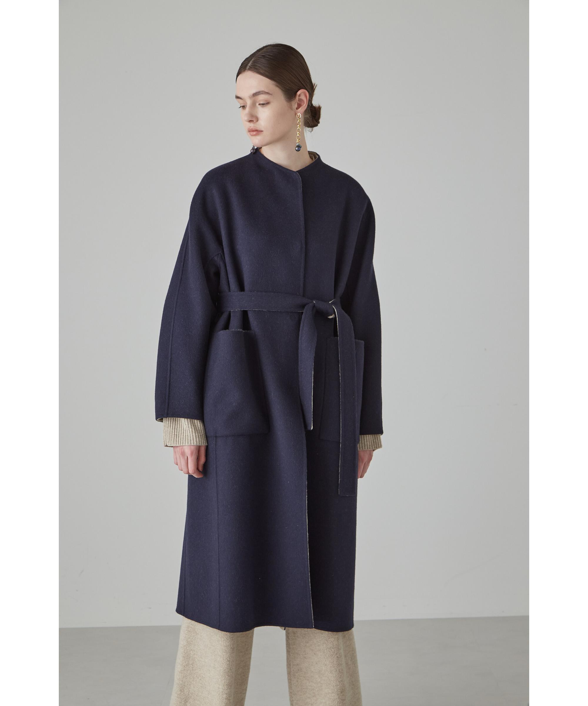 ADORE カシミヤ混 2TONE リバーロングコート ネイビー 38 ADORE カシミヤ混 2TONE リバーロングコート ネイビー 38