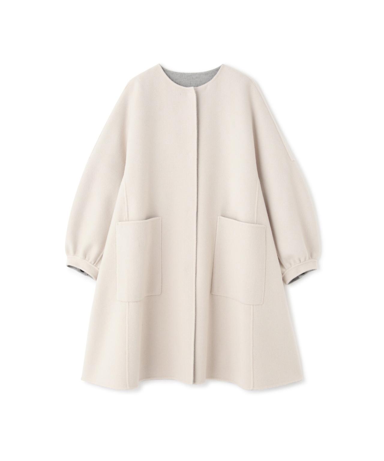【いちにい】ADORE　羊毛カシミヤ混 ショート丈 ノーカラーコート 紺 ◇カシミヤ混2TONEリバーノーカラーコート(O10637951