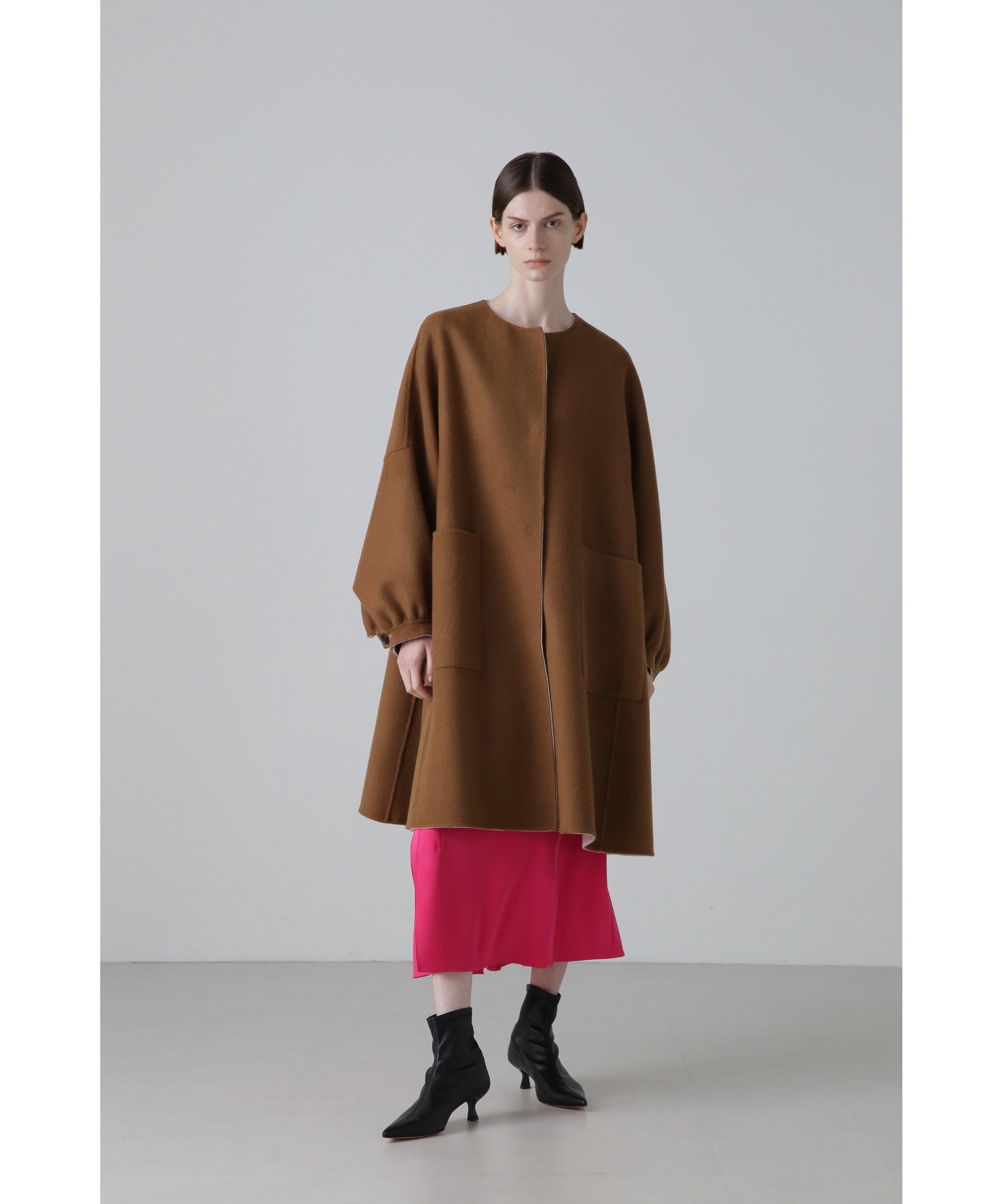 ADORE アドーア 2TONEリバーノーカラーコート グレー 羊毛 カシミヤ セール】 ライトリバーノーカラーコート （アウター）｜ADORE