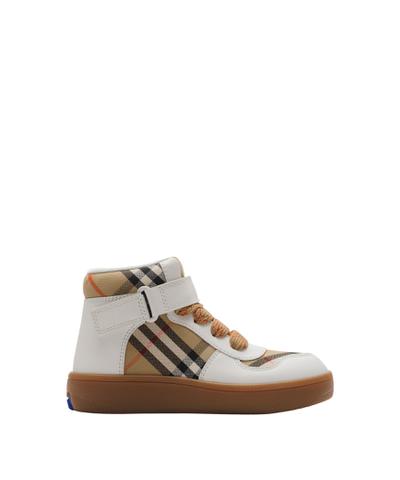 チェック＆レザー ハイトップスニーカー