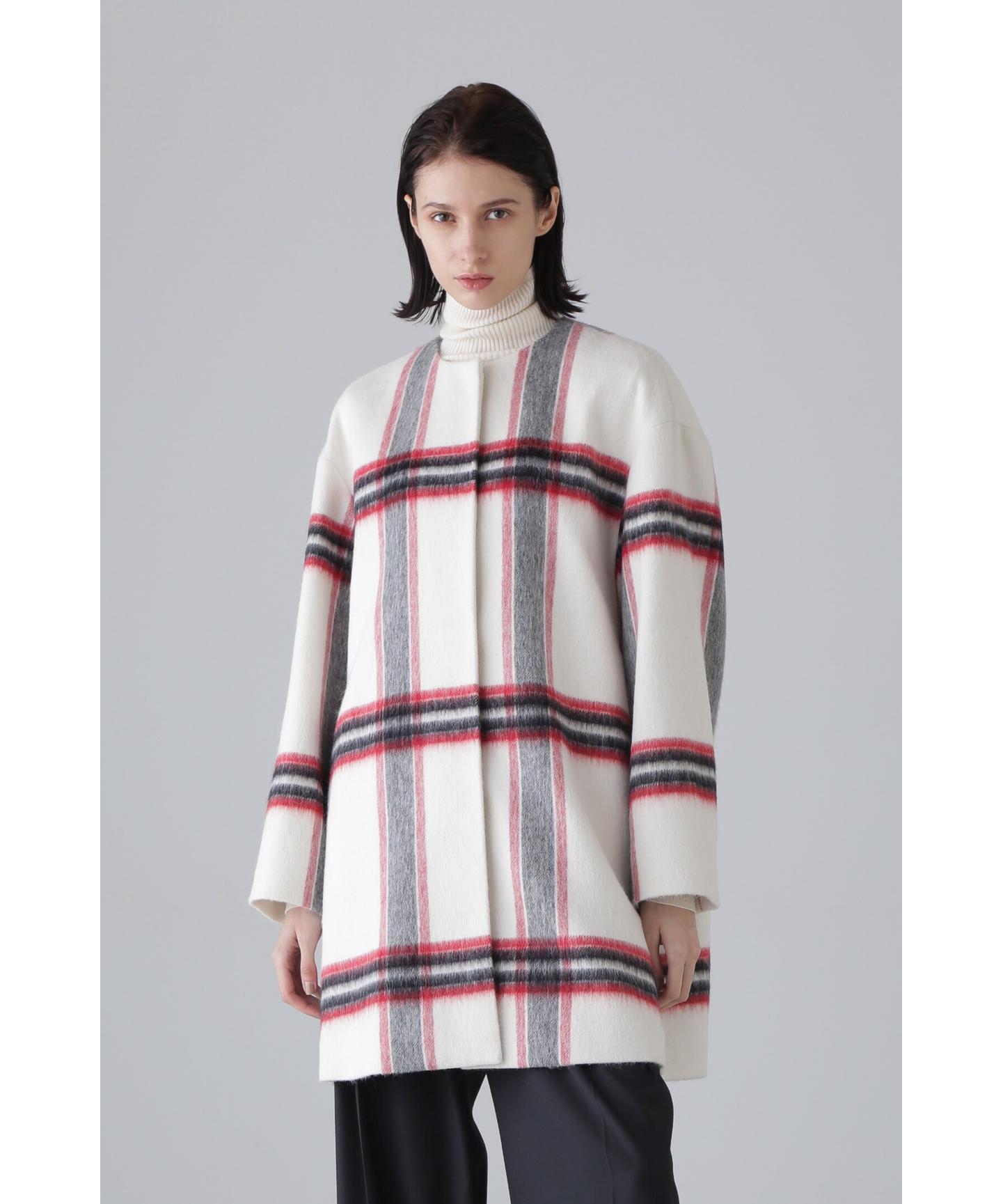 ADORE アルパカシャギーチェックコート ホワイト 38 ADORE アルパカシャギーチェックコート ホワイト 38